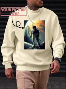 Customized Pattern Men's Sweatshirt For Autumn/Winter, Suitable For Halloween, Christmas, Birthday, Valentine's Day, Father's Day, Party, Anniversary, Custom Design Printed On Front Of Men's Crew Neck Sweatshirt