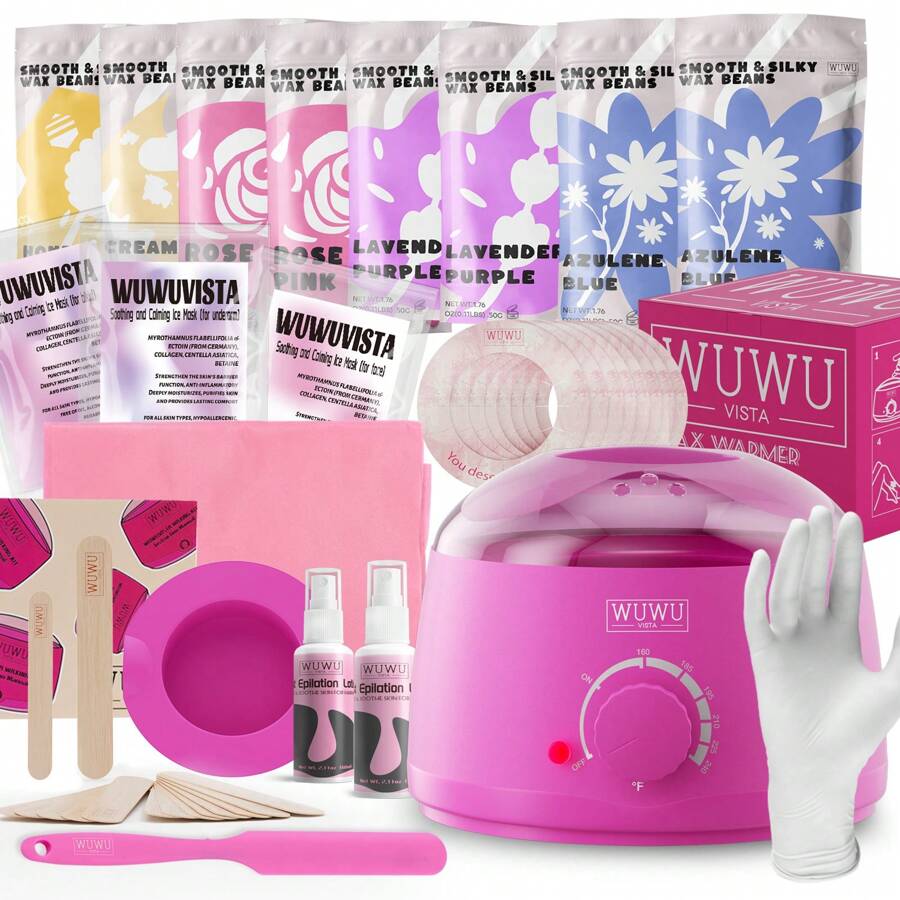 Waxing Kit 69 Items, Halloween/Christmas Holiday Gift WUWUVISTA Hair Removal Hard Wax Kit With Wax Warmer,Waxing Beads For Women Men For Face/Brazilian/Full Body/Bikini/Sensitive Skin - 粉紅色的 - 查看 1