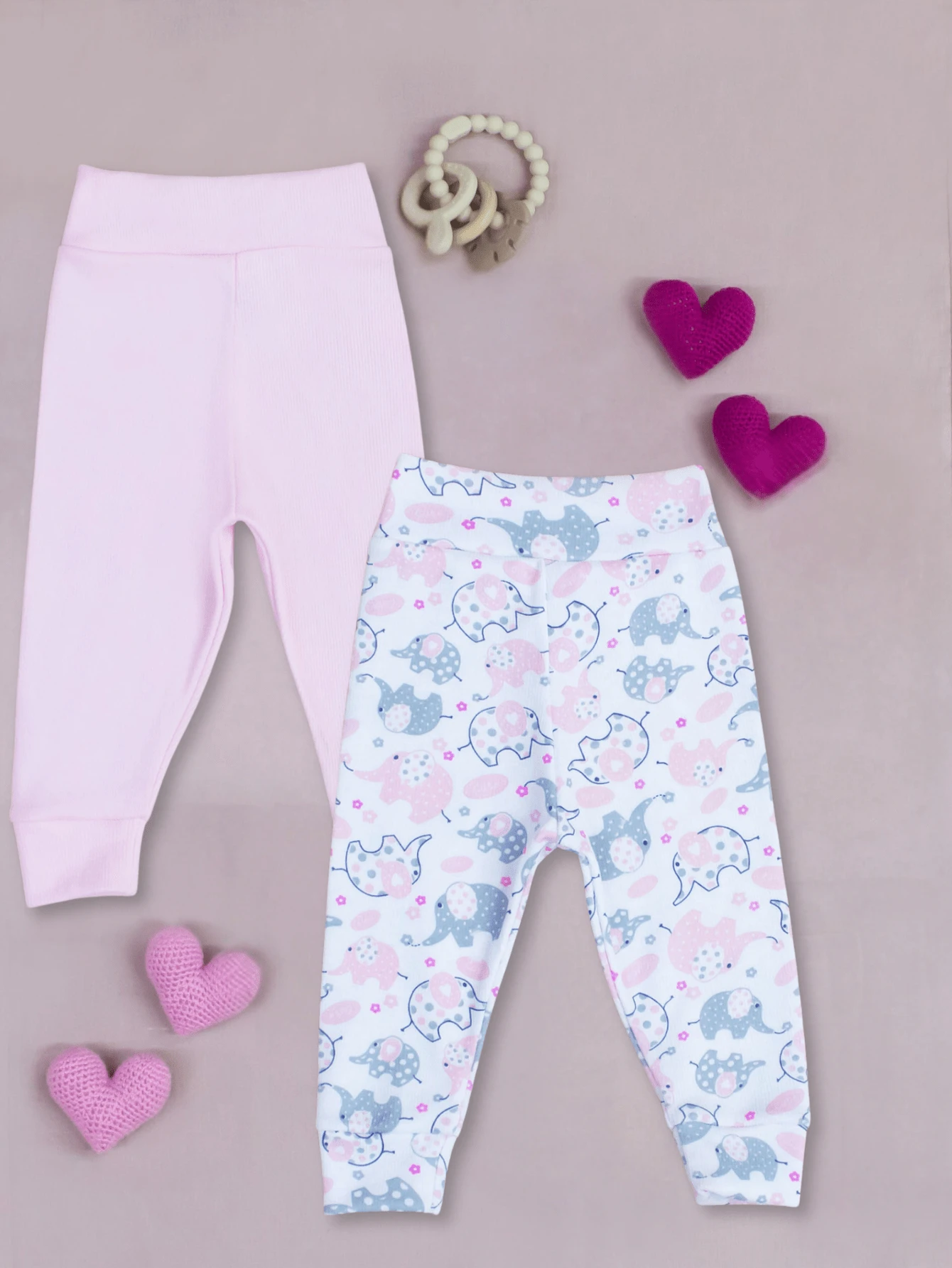 SHEIN Ribbed Knit Pants For Baby Girls And Boys, 2 Pieces, Soft, Hypoallergenic, Comfort Waistband, No Elastic, Perfect Fit, Ribbed Knit, 100% Cotton - Baby Pink - View 1