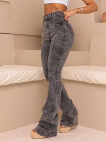 Flare Jeans With Elastane Premium Line/High Waist/Model - Rửa trung bình - Xem 7