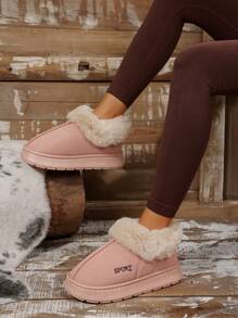 Dép lê đế dày lông cho nữ, giày lười ấm áp đi trong nhà/ngoài trời cho mùa đông - Hồng - Xem 4
