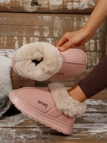 Dép lê đế dày lông cho nữ, giày lười ấm áp đi trong nhà/ngoài trời cho mùa đông - Hồng - Xem 2