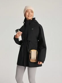 TECTOP Damen Warme, wattierte Jacke für Herbst und Winter, Outdoor, wasserabweisend, winddicht, mit Kapuze und verstellbarer Taille für Bergsteigen und Camping - Schwarz - Übersicht 6