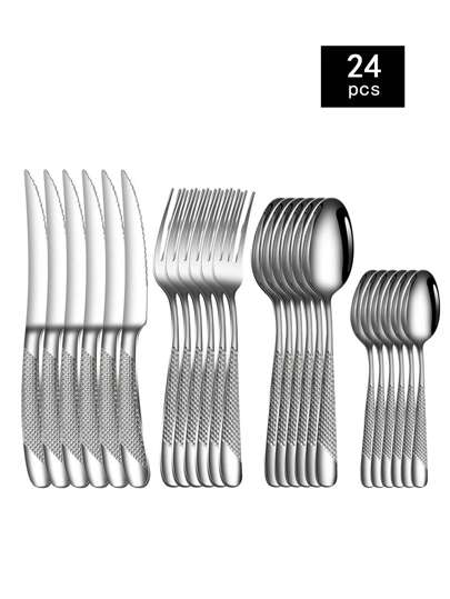 Set posate 4/24/32 pezzi in acciaio inossidabile, set coltello forchetta e cucchiaio, adatto per casa, cucina, ristorante, hotel, regalo di Natale, forniture scolastiche