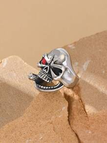 1pc Stainless Steel Inlaid Cubic Zirconia Retro Gothic Cigar Skull Pattern Men's Funky Rings Jewelry - Ring - View 2