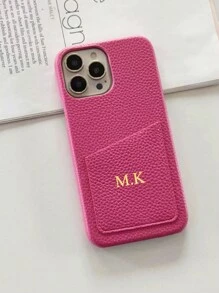 1pc Personalized Initial Custom DIY Name Leather Card Slot Hard Case Compatible With Iphone 16 15 14 Pro Max 11 12 13 X S XR Plus, Great Gift For Valentine's Day, Birthday, Holiday, Men Or Women, Customized Gift, Anniversary, Wedding, Parents (PU Leather, Foil Print)