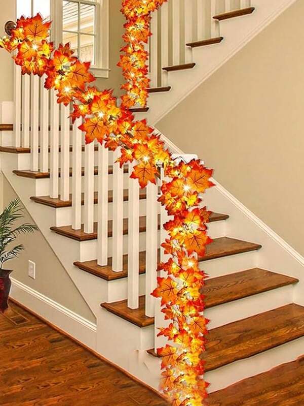 1 pieza- Decoración de otoño con luces LED hoja de arce, luces de otoño con batería para interior y exterior, familia y fiestas