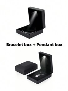 1个优雅的LED首饰盒，非常适合存放戒指、吊坠和手链，饰以闪亮水晶，是求婚、订婚、婚礼和特殊场合的完美之选。精致的黑色天鹅绒内衬首饰展示礼盒，适合作为圣诞节、情人节和周年纪念礼物。 - 黑色 - 查看 22