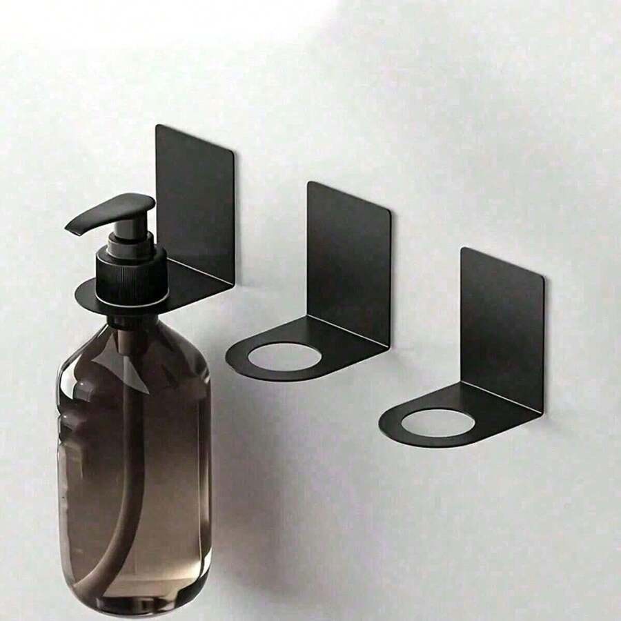 Black Stainless Steel No-Drill Wall-Mounted Storage Rack, Saving Space. No-Drill Shower Gel Holder, Hand Soap Holder, Shampoo Holder, Dish Soap Holder. Space Aluminum Wall-Mounted Bottle Rack, Wall-Mounted Storage Rack, Bathroom Accessory, Suitable For Kitchens, Bathrooms, Hotels, And Home Essential Tools. - Multicolor - View 1