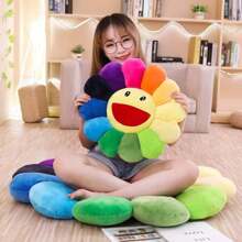 Smile Face Plush Rainbow Pillow, Sunflower Decor Plush Pillow Soft & Comfortable Flower Floor Pillow For Home Reading Bed Room Decoration Tapestry Living Room Modern Tapestries