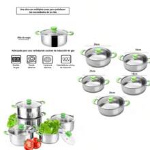 Juego de ollas soperas de acero inoxidable. - Verde - Ver 3