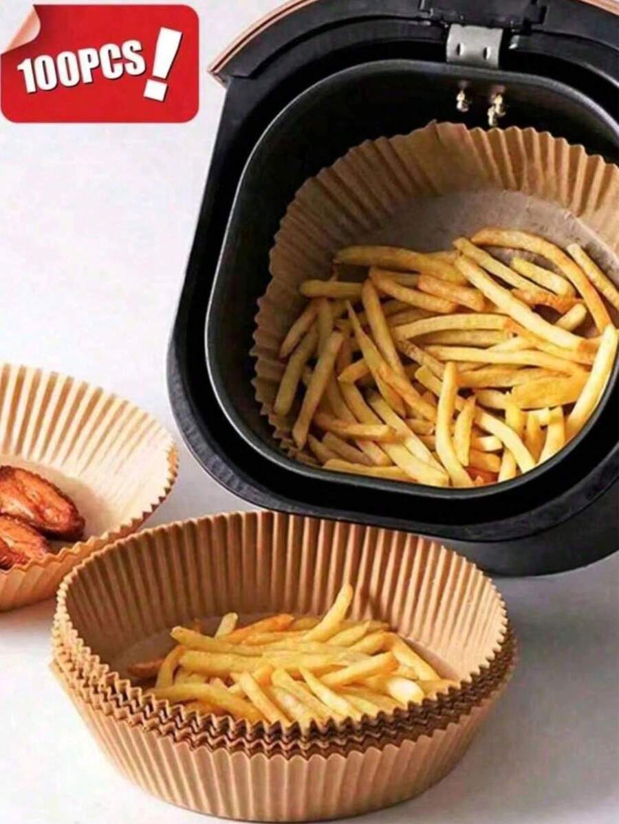 50/100/200片装方形一次性空气炸锅垫（6.3英寸），纸质空气炸锅垫，纸质烘焙杯，烘焙托盘，烤箱配件，烘焙工具，厨房小工具，厨具