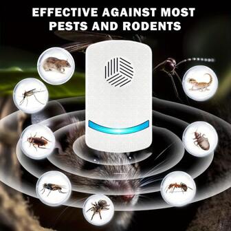 360° All-Round Ultrasonic Pest Repeller - Low Power, Silent, Safe For Families, Enhanced Ultrasonic Chip Technology For Faster, Stronger Pest Control. Effective For Home, Kitchen, Office, Hotel, Warehouse & More - Repels Mosquitoes, Mice