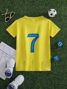 罗纳尔多风格儿童休闲运动训练速干T恤，7号，适合户外运动、足球、跑步、健身、团体活动 - 黃色 - 查看 2