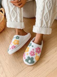 Chinelos Domésticos Fashionáveis e Fofos com Padrão Floral, Macios, Confortáveis, Antideslizantes e Duráveis para o Inverno