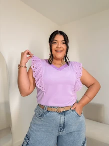 Fashions Plain Short Sleeve Basic Shirt S | T-Shirt | | Women's Blouse | PLUS SIZE| - Màu tím - Xem 3