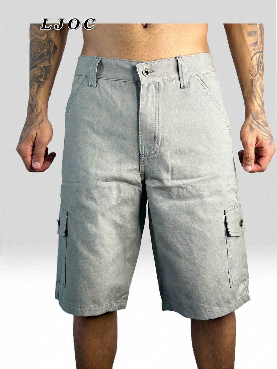 Men's Bermuda Shorts Black Beige Various Colors 6 Pockets Cargo Denim - Xám - Xem 1
