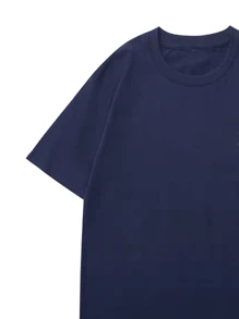 Men's Oversized T-Shirt With American-Style Print, Short Sleeve - 藏蓝色 - 查看 3