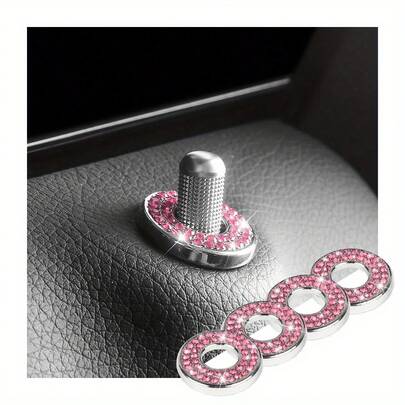 4pcs Car Door Lock Rhinestone Decorative Stickers - Shiny Car Interior Door Lock Decorative Rings, Compatible With C-Class C200L, GLC260, C260L Models, Car Interior Modification Shiny Accessories