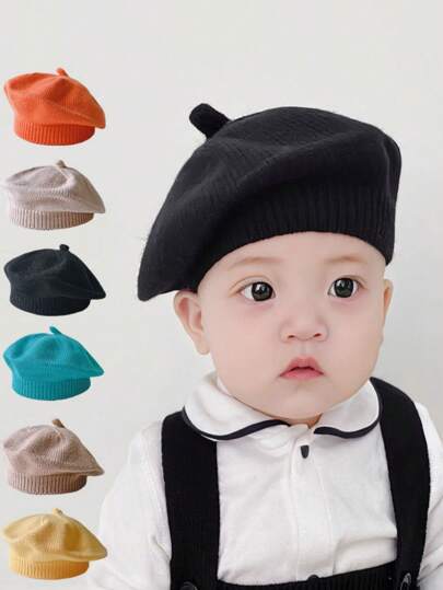 1pc Knitted Beret Hat, Candy Color Unisex Baby Toddler Autumn Winter Versatile Knit Beret