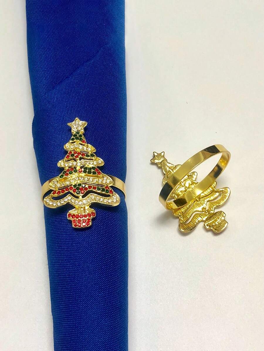 1 cây thông Noel trang trí bằng kim cương, tuần lộc, thiên thần, vòng đựng khăn ăn/vòng treo tất, thích hợp cho Giáng sinh, khách sạn và sử dụng tại nhà - cây giáng sinh vàng - Xem 1