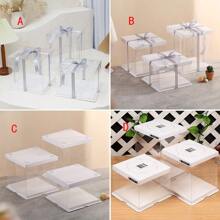 8-Inch/10-Inch Transparent Birthday Cake Box For Baking, Party And Gift, Includes 1 Approximately 3 Yards Gray Ribbon Back To School