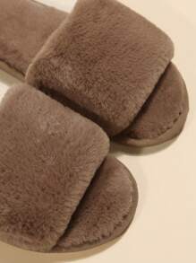 女士时尚拖鞋，保暖毛绒家居拖鞋，防滑，百搭，适合秋冬季节，蓬松拖鞋 - 咖啡棕 - 查看 3