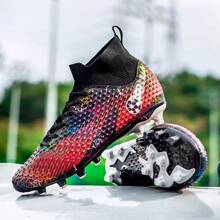 Un Par De Nuevos Zapatos De Fútbol Con Tacos Ag Para Hombres, Para Y Entrenamiento, Antideslizante, Tobillo Alto, Transpirable, Zapatos De Fútbol Para Pareja Para Actividades Al Aire Libre, Ligeros, Superficie Clásica Negra