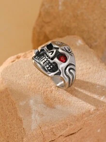 1pc Stainless Steel Inlaid Cubic Zirconia Gothic Hip Hop Tobacco Skull Head Pattern Men's Rings Fashion Jewelry - Ring - View 2