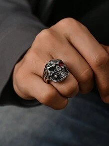 1pc Stainless Steel Inlaid Cubic Zirconia Gothic Hip Hop Tobacco Skull Head Pattern Men's Rings Fashion Jewelry - Ring - View 1