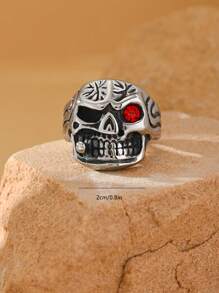 1pc Stainless Steel Inlaid Cubic Zirconia Gothic Hip Hop Tobacco Skull Head Pattern Men's Rings Fashion Jewelry - Ring - View 4
