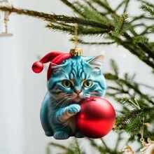 6/10 件猫形圣诞树饰品，各式圣诞树吊坠，猫爱好者家居装饰礼物（款式随机），圣诞节 - 彩色 - 查看 5