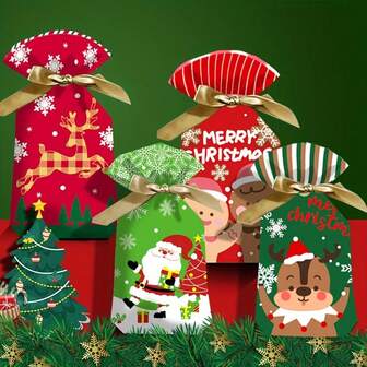 50pcs Christmas,Christmas Decor,Christmas Decorations,Christmas Gifts,Christmas Bags,Christmas Gift Bags & 1pack Ribbon, Halloween Candy Bags,Christmas Party Gift Bags ,Christmas Packaging Bags, Party Supplies,Halloween/Thanksgiving Day/Christmas Gift,Christmas Gift Wrapping Bag, Ribbon Drawstring Cookie Bunny Ear Drawstring Bag