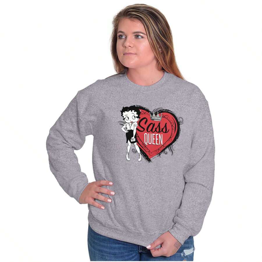 Betty Boop Sass Queen Cartoon Women Crewneck Sweatshirt - אפור ספורטיבי - ראה 1