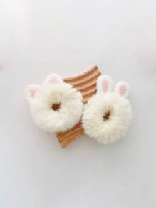 1 pieza Coletero de cabello de conejo blanco 3D adorable y rizado de estilo aleatorio para niños, acolchado, lazo de pelo de dibujos animados, otoño/invierno