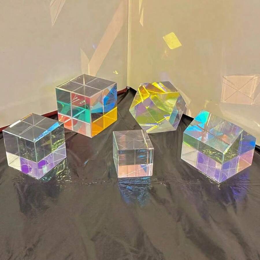 Glass Optical Prism Refraction Kaleidoscope Sunlight Catcher Cuboid Multi-Facet Pendant Necklace Decor For Window Sill Desk - AB - View 1