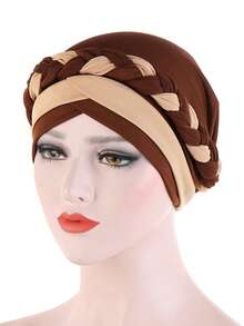 1pc Women Dual-Tone Milk Silk Headscarf Cap With Braid, Hair Covering Daily Under Cap