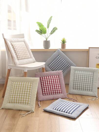 1 件可拆卸清新格子和几何条纹坐垫，柔软舒适的家庭办公室学生椅子座垫，适合所有季节