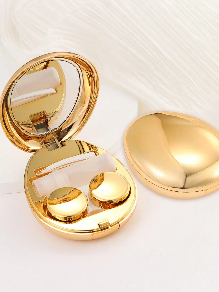 eyekan 1Pc Light Luxury Mirror Style Contact Lens Case Portable Leakproof Contact Lens Box Kit With Mirror&Remover Tool, Contact Lens Container Soak Storage Kit For Travel&Homepink