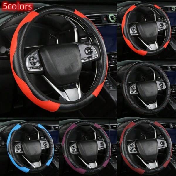 Housse de volant de voiture de 15 pouces, style sport en fibre de carbone, élastique, pas de cercle intérieur