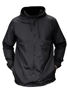 Men's Waterproof Windbreaker Jacket Plain Lightweight Workout Gym Running Casual - 黑色 - 查看 1