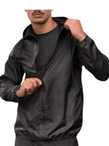 Men's Waterproof Windbreaker Jacket Plain Lightweight Workout Gym Running Casual - 黑色 - 查看 2