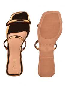 ZATURE STORES Women's Flat Sandals With Metallic Straps, Comfortable And Stylish - Đồng - Xem 7