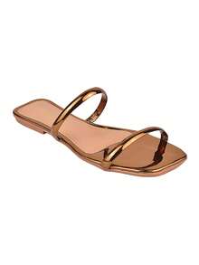ZATURE STORES Women's Flat Sandals With Metallic Straps, Comfortable And Stylish - Đồng - Xem 4
