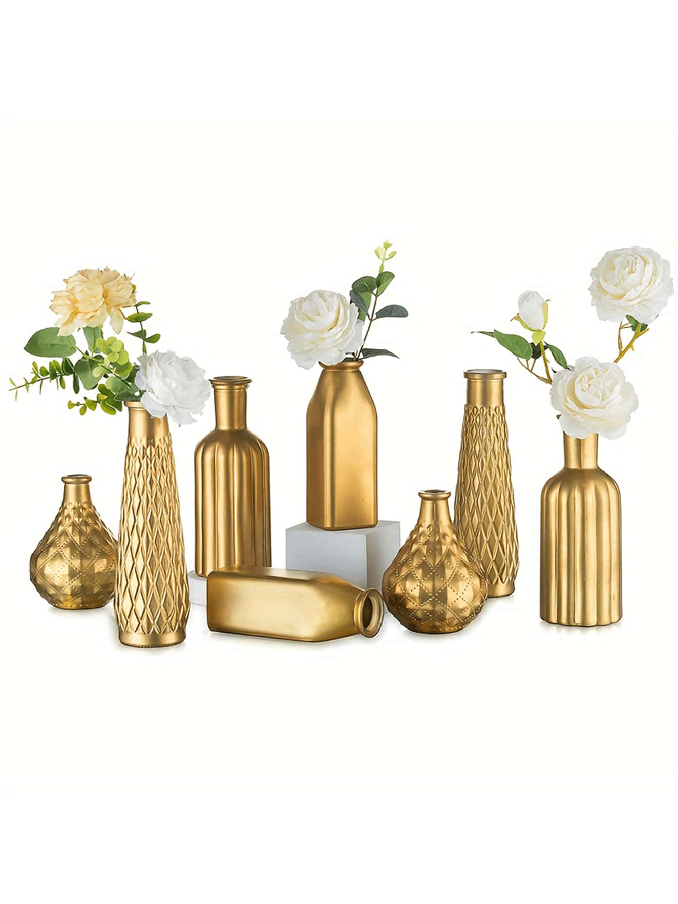 Gold Glass Flower Vase  Small Bud Vases For Flowers Bulk - Vintage Bottles For Wedding Centerpieces For Tables Decor Decorative Home Centerpiece Decorations,Halloween And Christmas Decorations - Two types of quantities - View 1