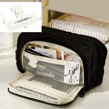 1 件黑色大容量铅笔袋，简约多层学生文具收纳袋，返校必备品，感恩节、圣诞节、生日万圣节装饰创意礼物返校，返校，学校用品，铅笔盒，铅笔袋，书包 - 黑色 - 查看 14