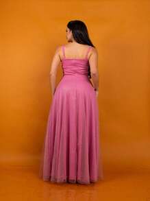 Gabriela Shiny Tulle Crossover Dress - Rosa vieja - Ver 4