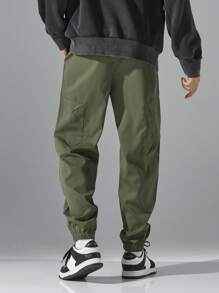 Men's Casual Fashionable Drawstring Cargo Pants - Army Green - View 4