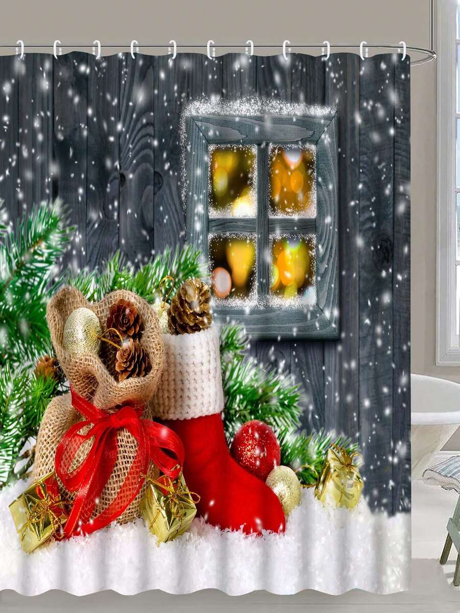 1pc Yếu tố Giáng sinh sáng tạo, Ông già Noel, Cây thông Noel, Tất Giáng sinh, Rèm tắm họa tiết lò sưởi, Vải polyester chống thấm nước, Rèm phòng tắm, Bao gồm 12 móc, Vách ngăn bồn tắm, Đồ trang trí phòng tắm, Vách ngăn phòng tắm, Phụ kiện phòng tắm, Đồ trang trí Giáng sinh, Thích hợp cho phòng tắm, Sử dụng mọi mùa - Nhiều màu - Xem 1