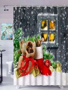 1pc Yếu tố Giáng sinh sáng tạo, Ông già Noel, Cây thông Noel, Tất Giáng sinh, Rèm tắm họa tiết lò sưởi, Vải polyester chống thấm nước, Rèm phòng tắm, Bao gồm 12 móc, Vách ngăn bồn tắm, Đồ trang trí phòng tắm, Vách ngăn phòng tắm, Phụ kiện phòng tắm, Đồ trang trí Giáng sinh, Thích hợp cho phòng tắm, Sử dụng mọi mùa - Nhiều màu - Xem 3